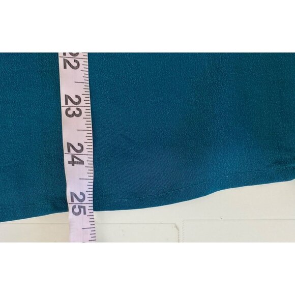 Casual Corner Blouse Teal Blue 100% Silk Top Button Back Short Sleeve Size M - Picture 5 of 5
